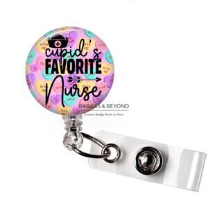 Cupid’s Favorite Nurse Badge Reel | Valentine RN Retractable ID Name Tag Holder